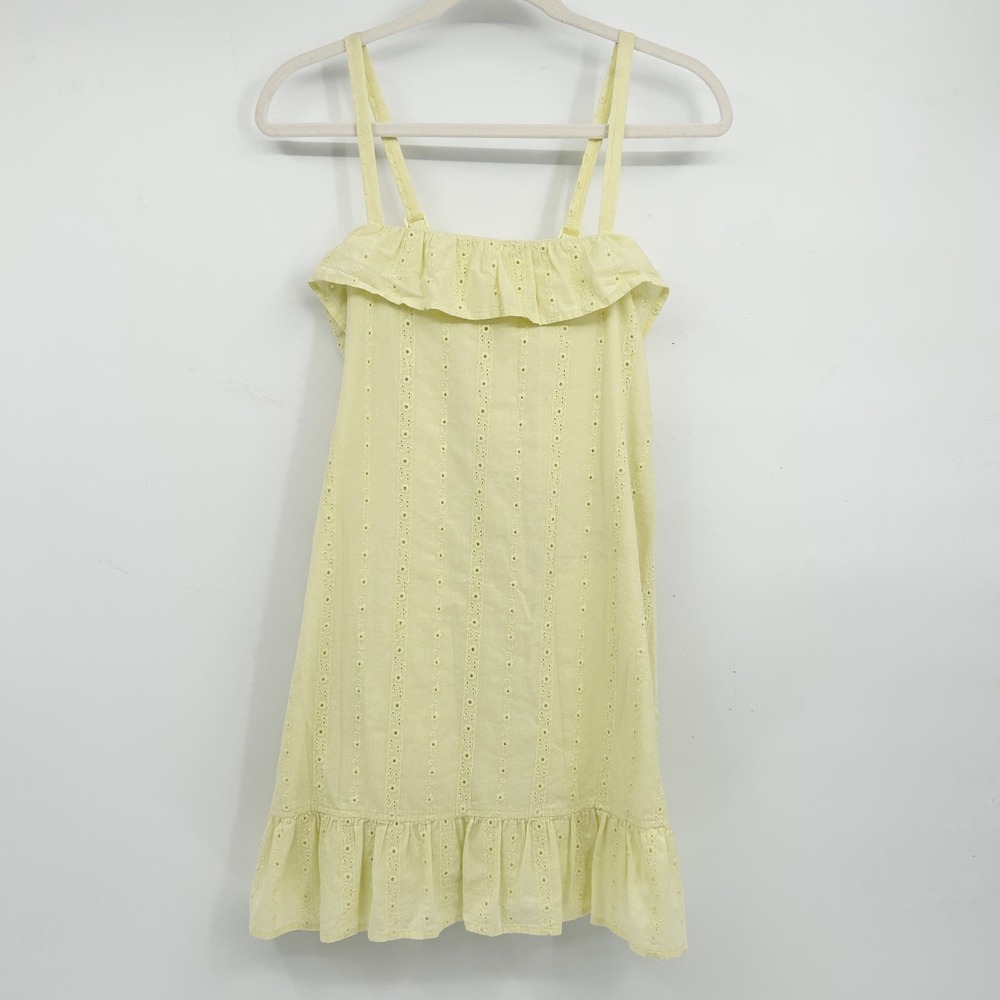 Insight Womens‎ Butter Yellow Eyelet Spring Cottagecore Ruffle Mini Dress Size S